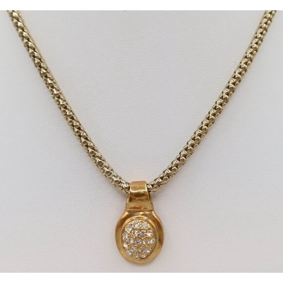 Vintage ROMAN Gold Tone Pave Rhinestone Pendant Necklace 17.5" Snake Chain - Picture 4 of 7